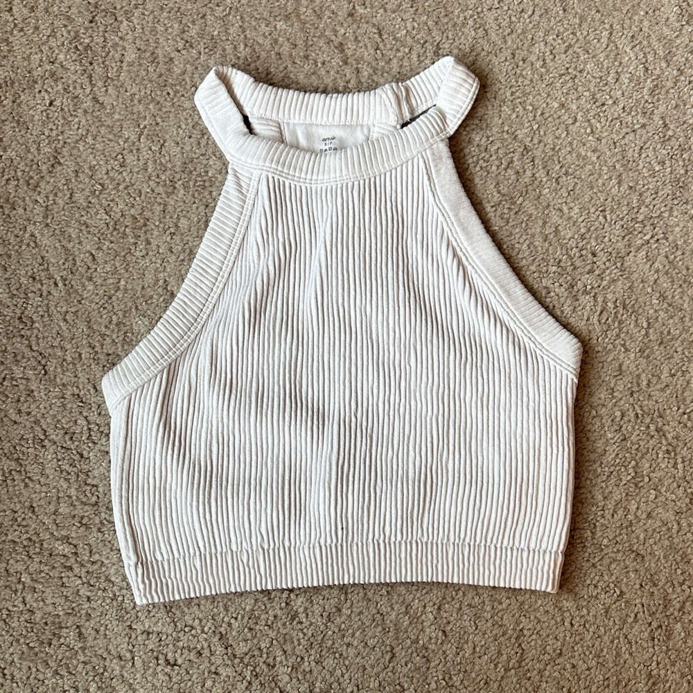 Aerie Cream Ribbed Halter Tank Top